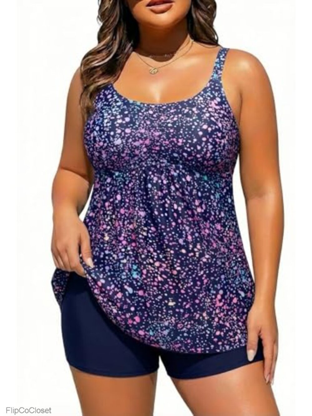 Plus Size Tankini Swimsuit 2 Piece Flowy Top with Boy Shorts Tummy Control